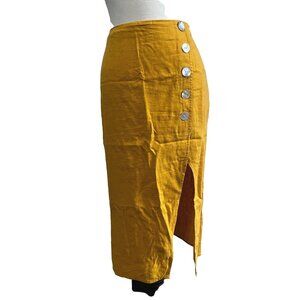 Marc New York Vintage Mustard Yellow Linen Blend Skirt Sz Medium with High Side